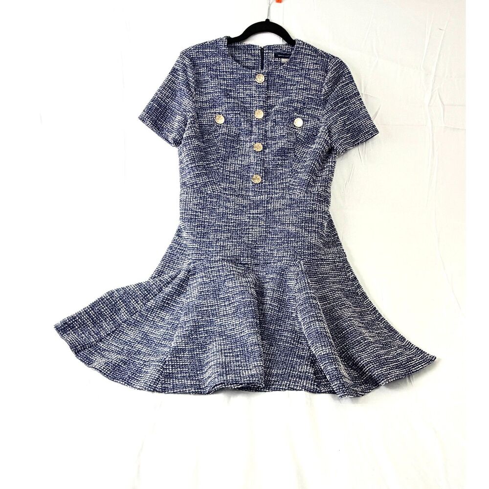 Tommy Hilfiger Short Sleeve Metallic Boucle Fit & Flare Mini Dress Size 4